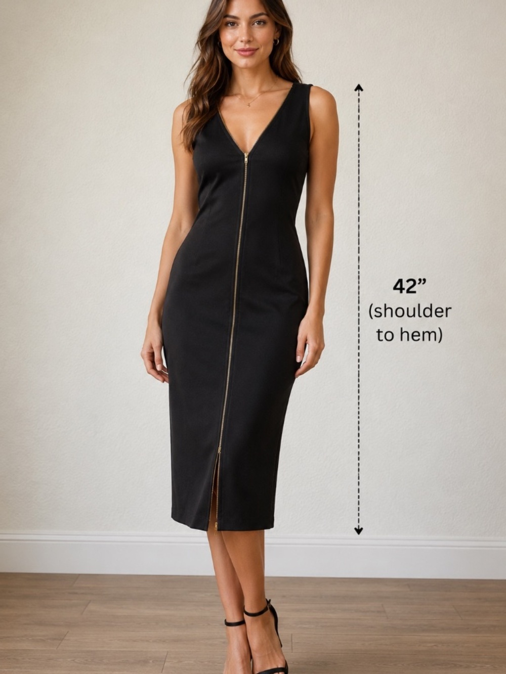 NEW w/ Tag Black Bodycon dress w/gold zipper front & crisscross back Size XLarge - Picture 8 of 9